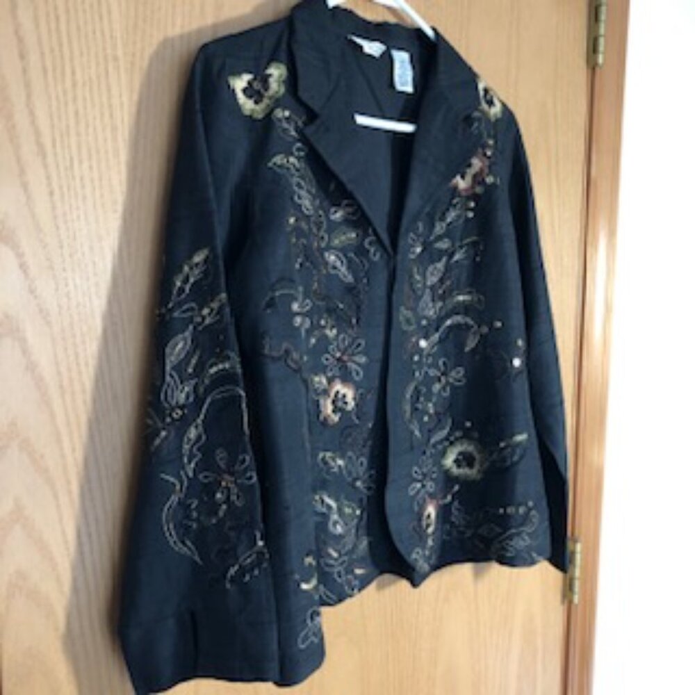 Laura Ashley Beaded Embroidered Silk Blend Jacket Petite Medium Black